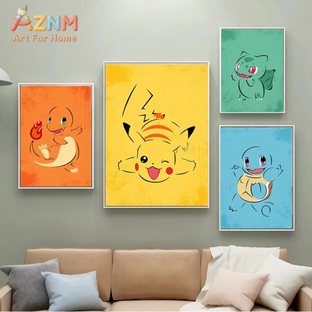 Resin Art Wall Decor - 1/4 шт. Постер с Покемонами Пикачу,